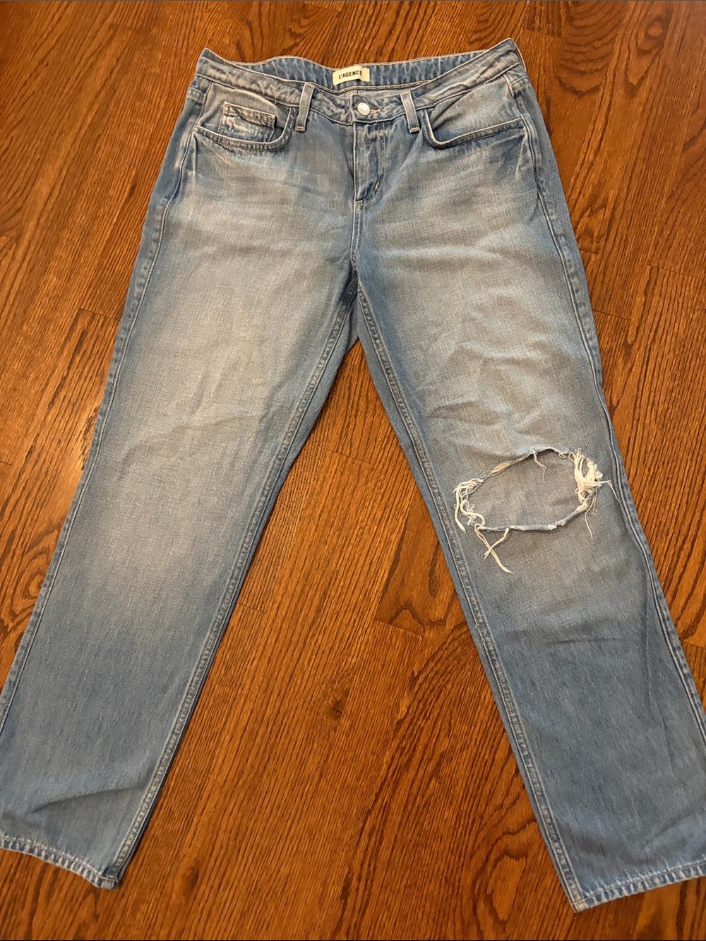 Women's Light Blue Distressed Boyfriend Jeans